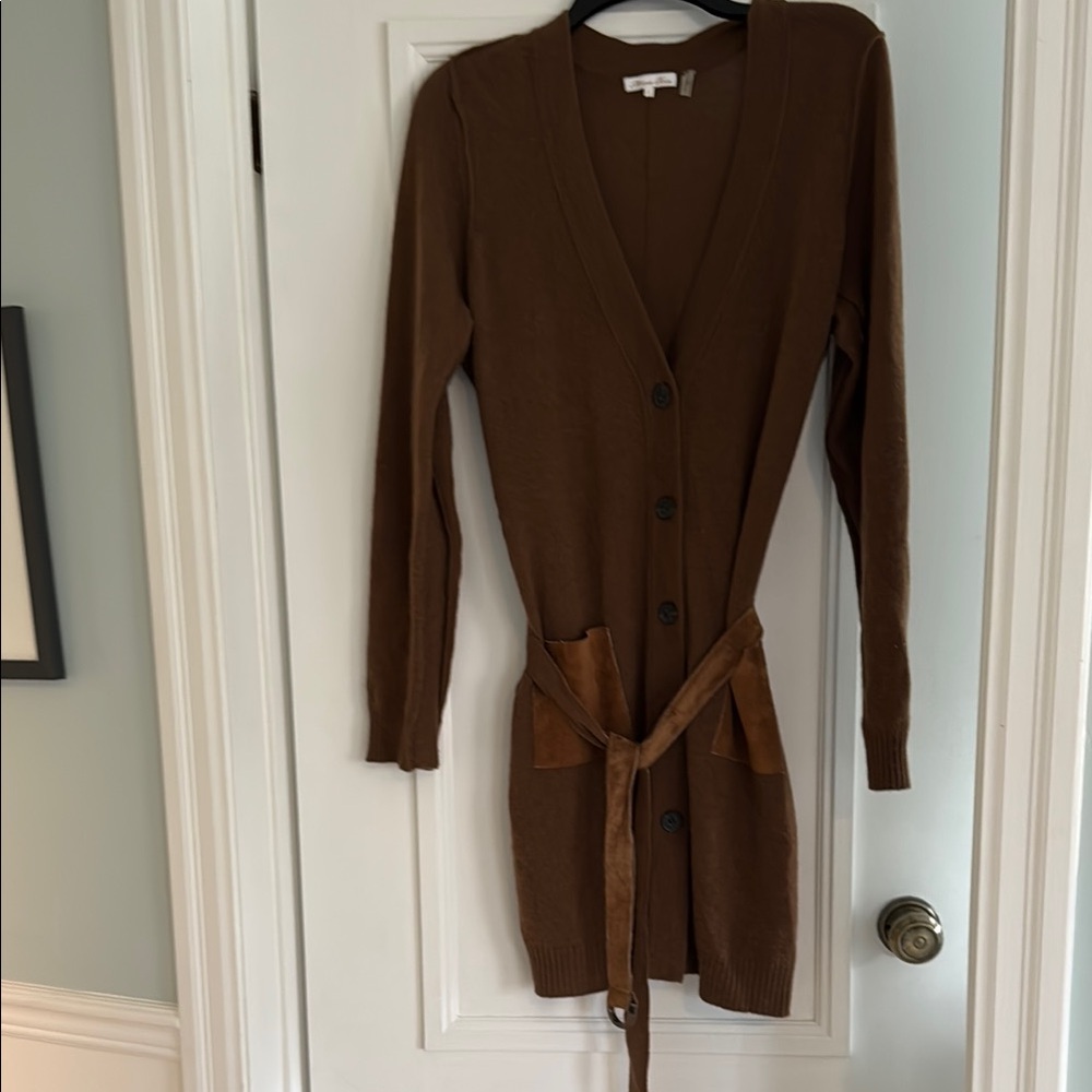 Minnie Rose Chocolate Knit cashmere Cardigan, sz L
